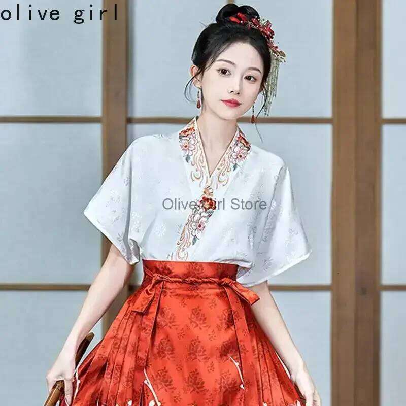 Large Size Chinese Traditional Women's Top Printing Shirt Summer Embroidery Blouse For Women Hanfu Oversized