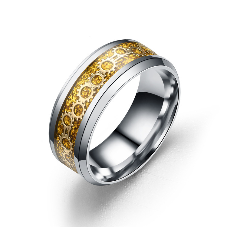 Trendy Jewelry New Inlaid Glaze Gear Stainless Steel Ring Hot-Selling Source Manufacturer