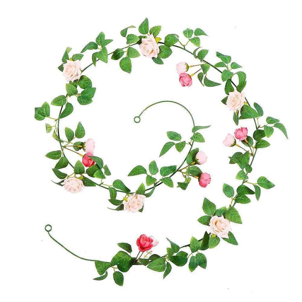 Multicolor Artificial Rose Flower Vine DIY Accessories Ornament Hanging Garland Silk Petal Photo Props Plant Wall W260130