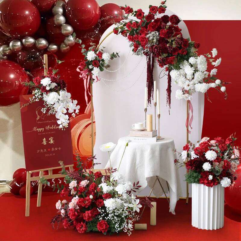 Red prop row arrangement artificial flower ball arch pavilion decoration hanging corner party wedding stage scene Y260130