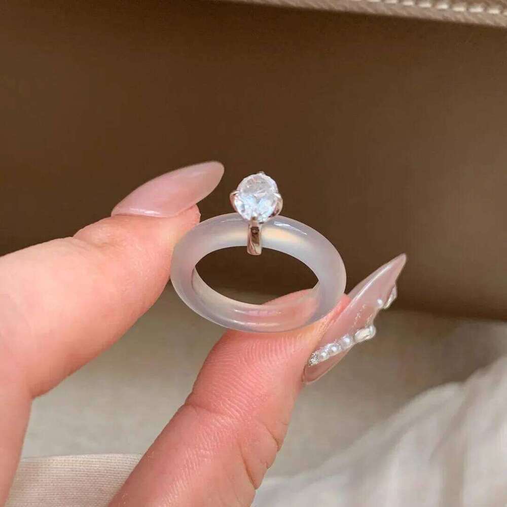 Same New Chinese Single Diamond Zircon Plain Ring Women's Niche Simple Fashion Clear High-end Jewelry XJ260130