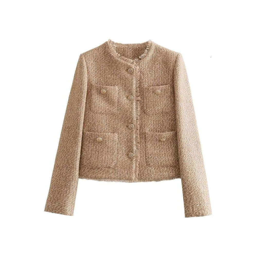 ZHE HAN BWQ Women's Coat Tweed Cropped Jacket New In Outerwears Autumn Winter Crop Jacket Woman Long Sleeve Elegant Short Coats