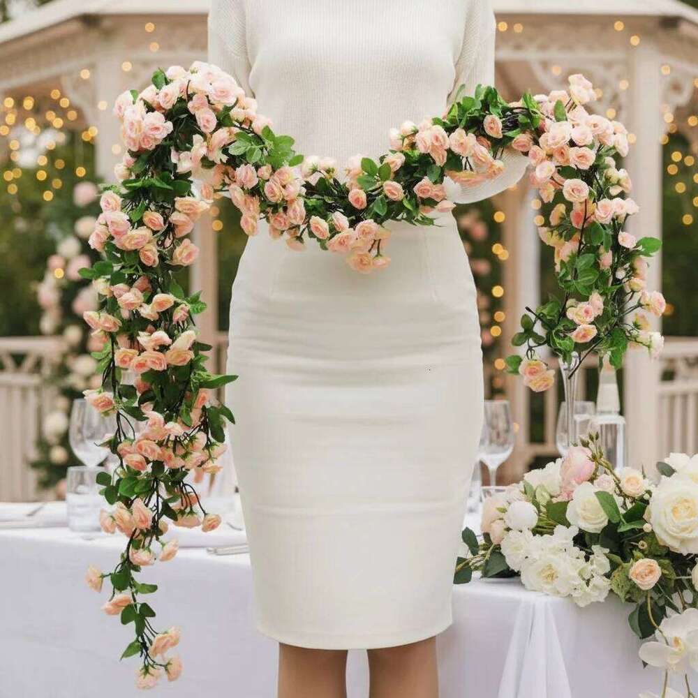 98.4in Artificial Flowers Vine DIY Wedding Decoration 45 Head Fake Silky Rose Flower Home Decor Wall Hanging Garland Plants Y260130