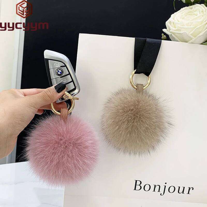 Fluffy Real Fox Fur Ball Poms Keychain For Women Luxury Pompom Keyring Accessories Bag Decoration Emo Trinket Jewelry Gifts Z260130