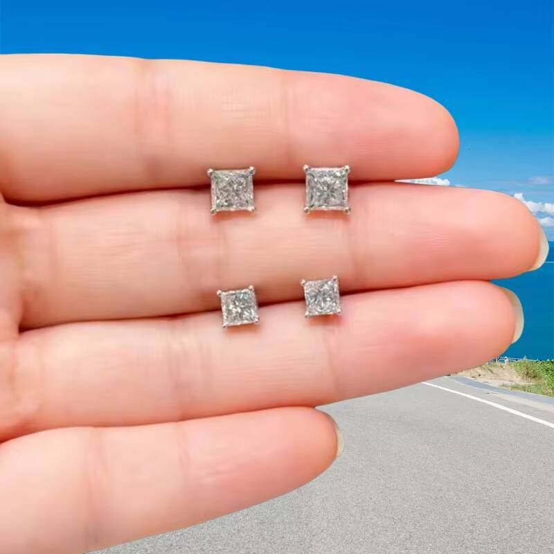 Womens Cute 14K White Gold Lab Grown Diamond Stud Princess Cut 05ct Earrings for Weddings Engagements