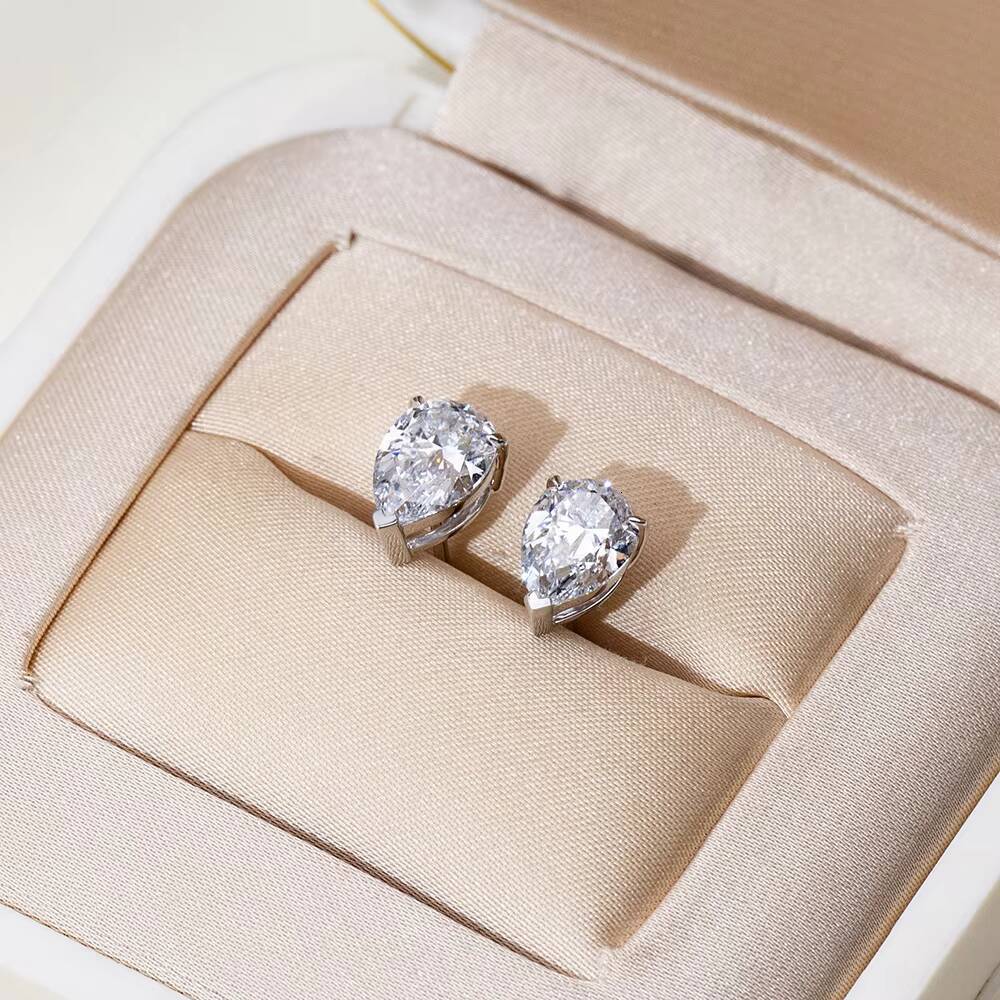 Ready to Ship MSE-513 9K White Gold 1ct Pear Cut Lab Grown Diamond Stud Earrings