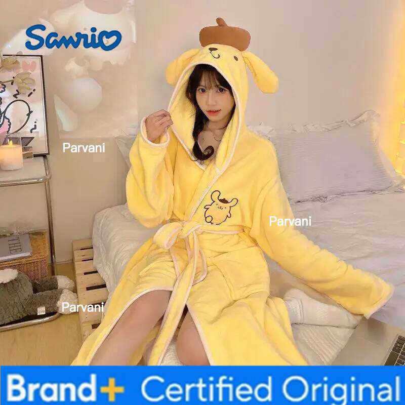 Sanrio Kawaii Anime Cute Kitten Women's Robe Cartoon Sweet Fashion Nightdress Teen Comfort Soft Home Clothing Thick Warm Bath Towel H260130