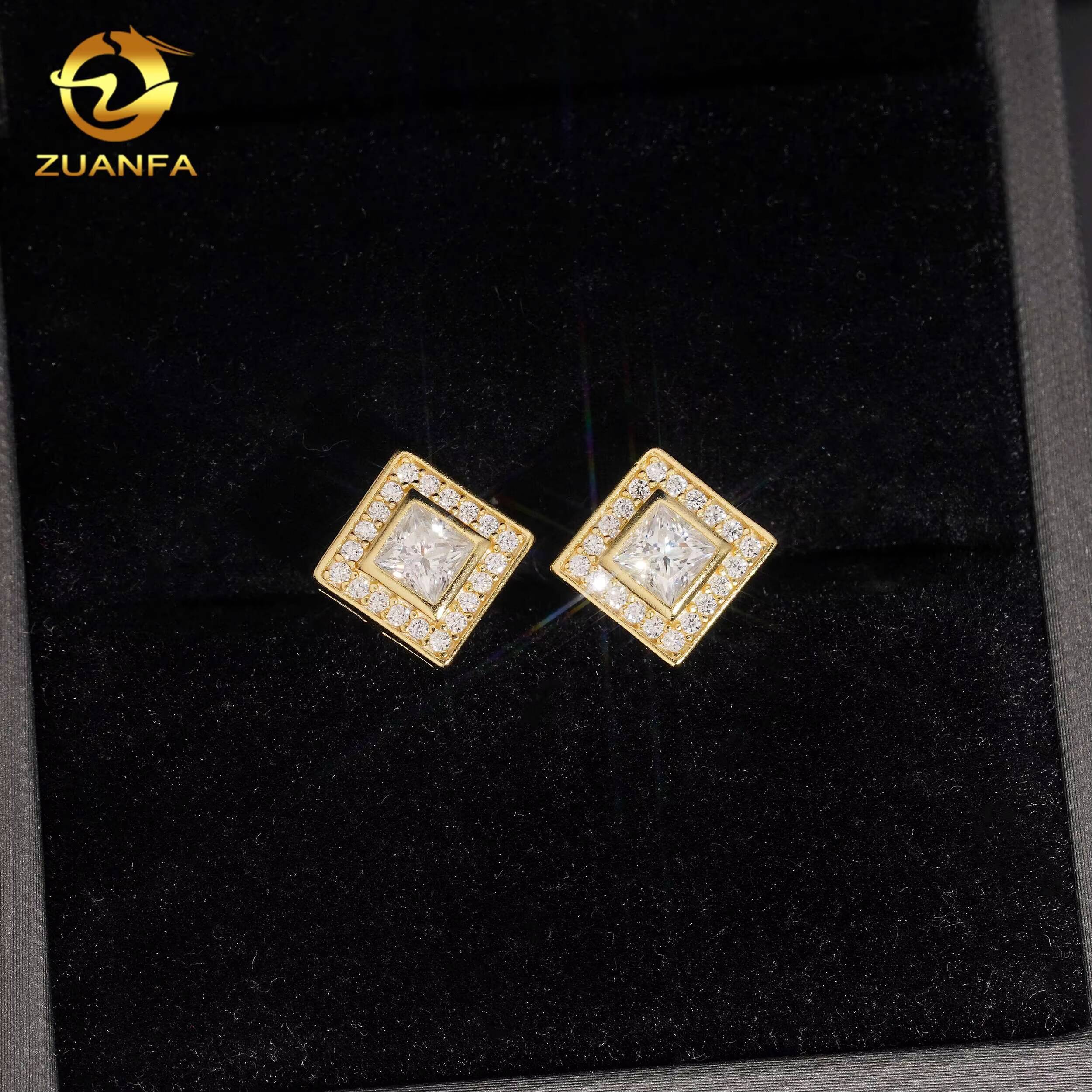 Hip Hop Jewelry Square Iced Out Halo Moissanite Earrings Screw Back Stud Earrings 925 Silver Hip Hop Earrings Ready to Ship