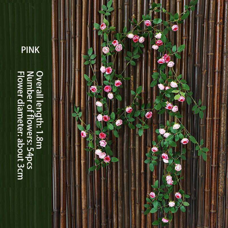 Pink Simulated Rose Fake Flowers Vine Vines Plastic Ceiling Wedding Background Simulation Flower Home Decoration Y260130