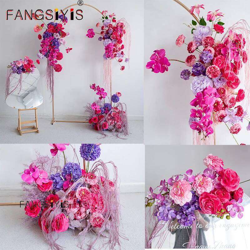 Purple Rose Anthurium Hang Corner Floral Arrangement Wedding Background Curtain Hot Pink Floor Flower Party Decor W260130