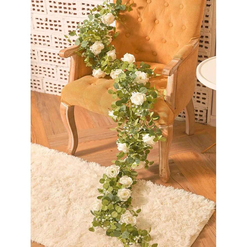 1pc 5.9FT Artificial Eucalyptus Vine Fake Rose Flowers Gypsophila Garland For Wedding Home Party Craft Art Table Runner Decor W260130