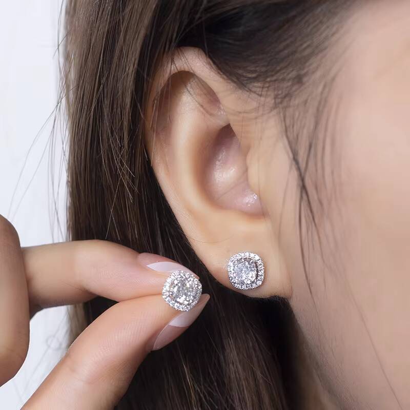 Messi Jewelry MSE-590 14K 55 Cushion Diamond Earrings Engagement Dating Gift for Girls