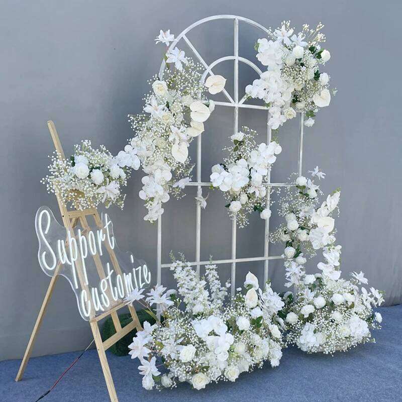 Luxury Baby Breath Orchid Rose Backdrop Arch Hanging Floral Arrangement Wedding Decor Artificial Flower Row W260130