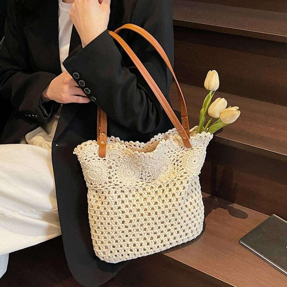 Large Capacity Tote bags for Women Woven Crochet khaki beige Beach women Shoulder Bag Z260130