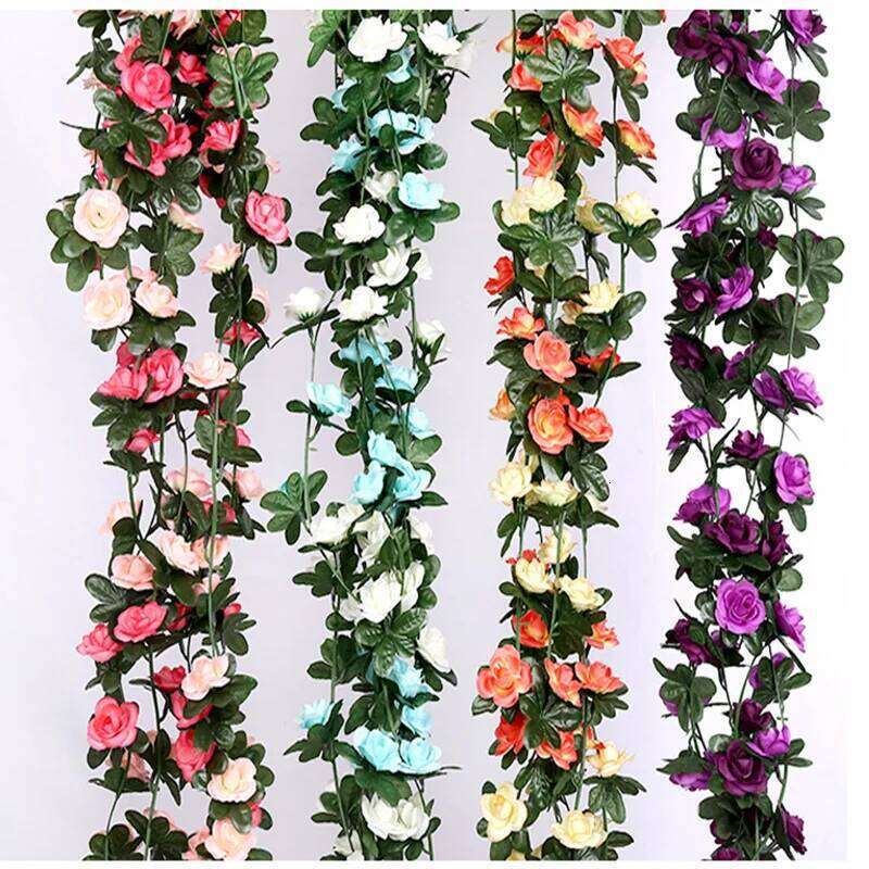 250 cm / 99 inch 45 silk roses wedding ivy vine artificial flowers arched decoration with green leaves wall h Y260130