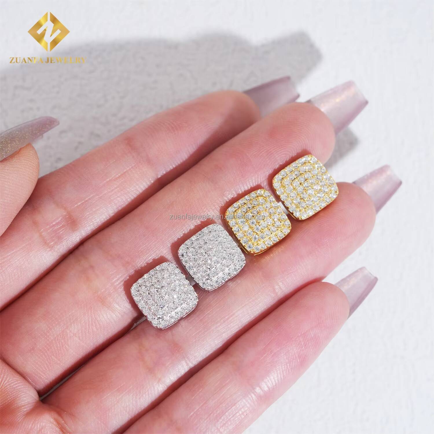 Fashion Style Drop Shipping GRA Certificate Rapper Jewelry Iced Out Hip Hop Screw Back S925 VVS1 Moissanite Square Stud Earrings