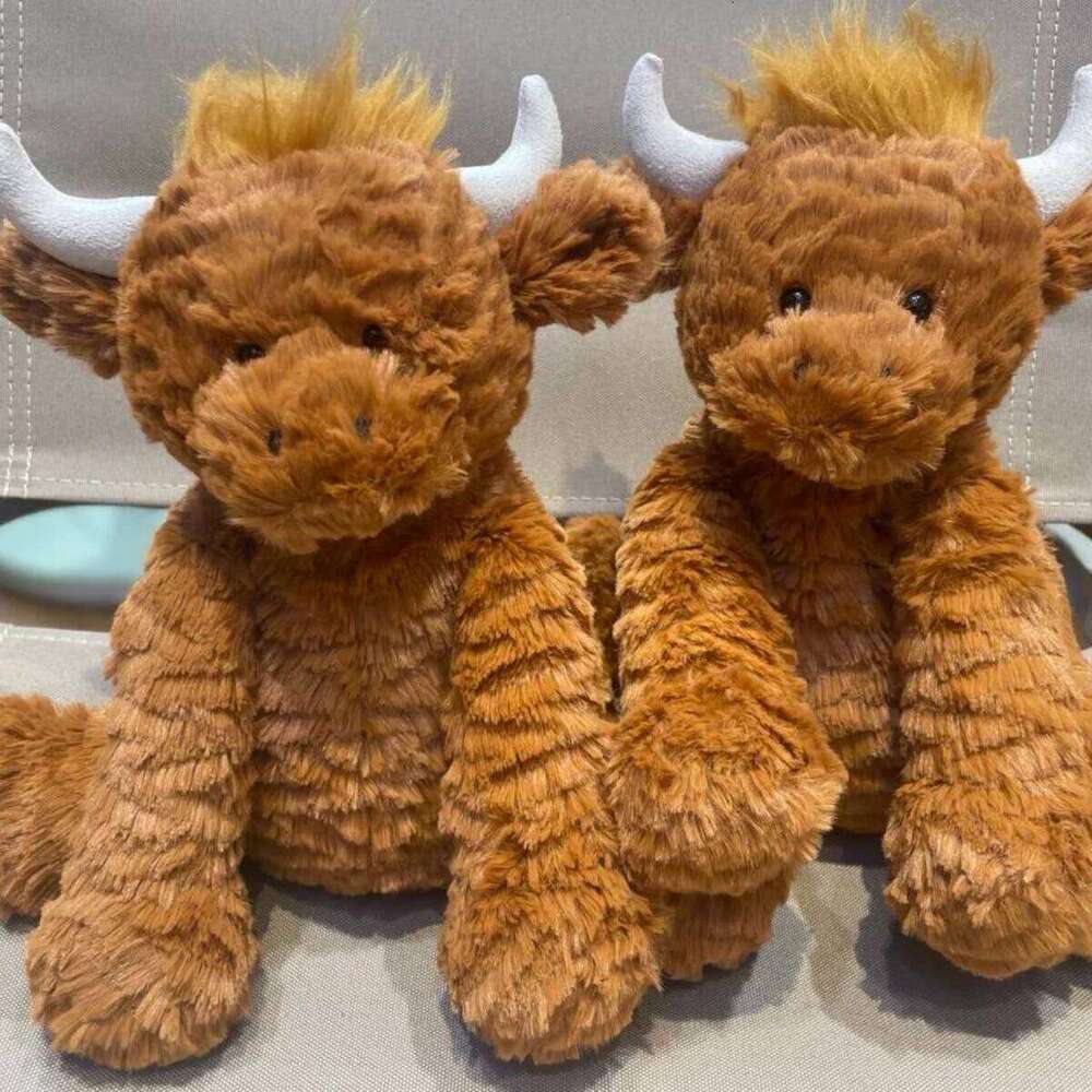 Cute Scottish Highland Plush Haired Cow Stuffed Cartoon Cattle Super Soft Huggable Farm Animal Toy Gift for Kids Y260128