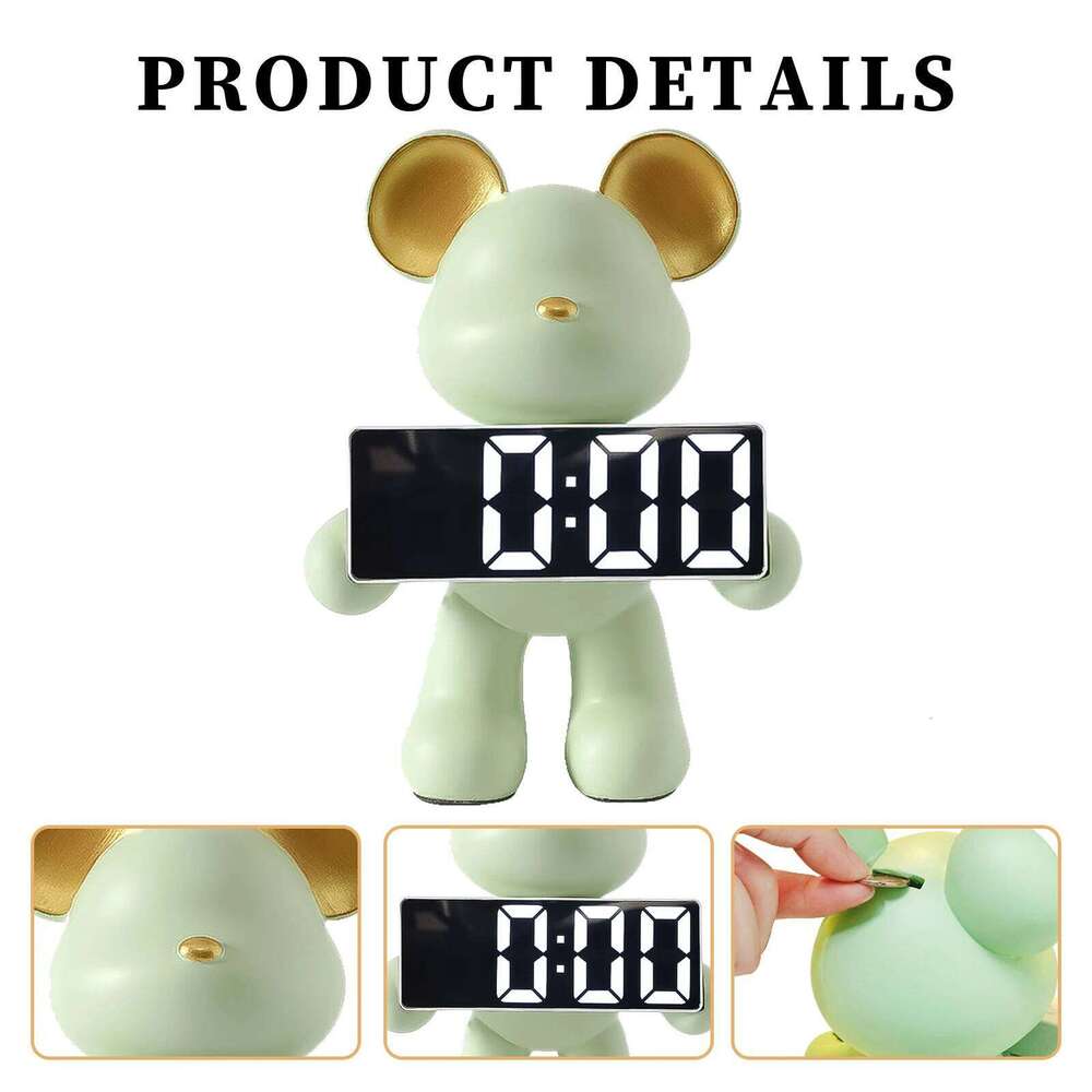 Resin Statue Desktop Ornament Decorative Bear LED Alarm Clock Battery/Plug-in Use Handicrafts for TV Wine Cabinet W260130