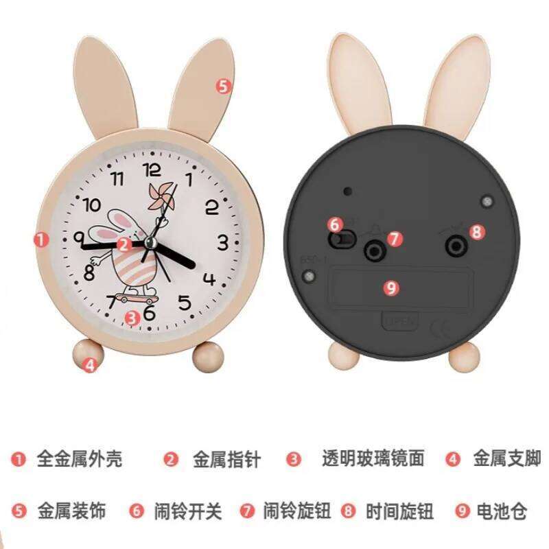 Korean Cute Cartoon Rabbit Ear Creative Metal Alarm Watch Children's Wake-up Clock Bedroom Quiet Bedside Ornaments W260130