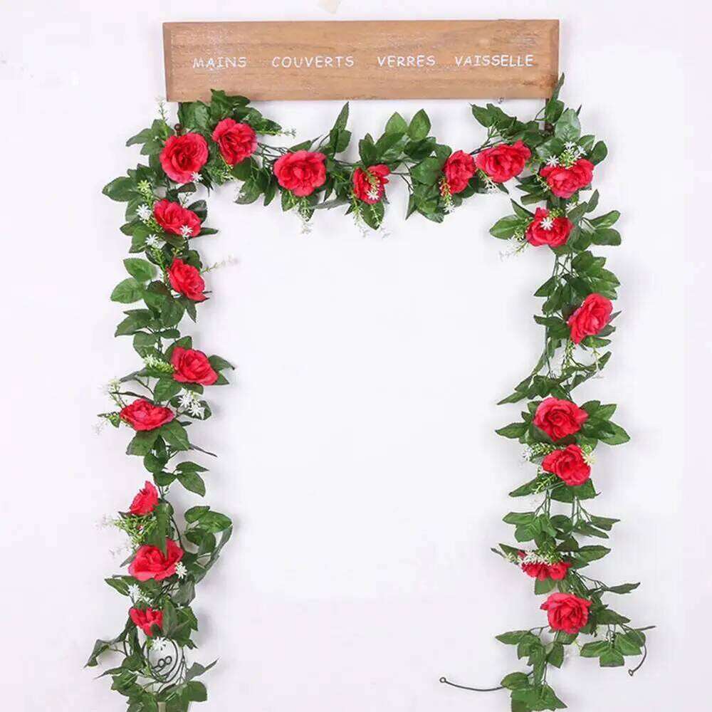 Floral Elegant Artificial Rose Garland Wedding Party Decor Realistic Indoor Outdoor Hanging Fake for Mantle Y260130