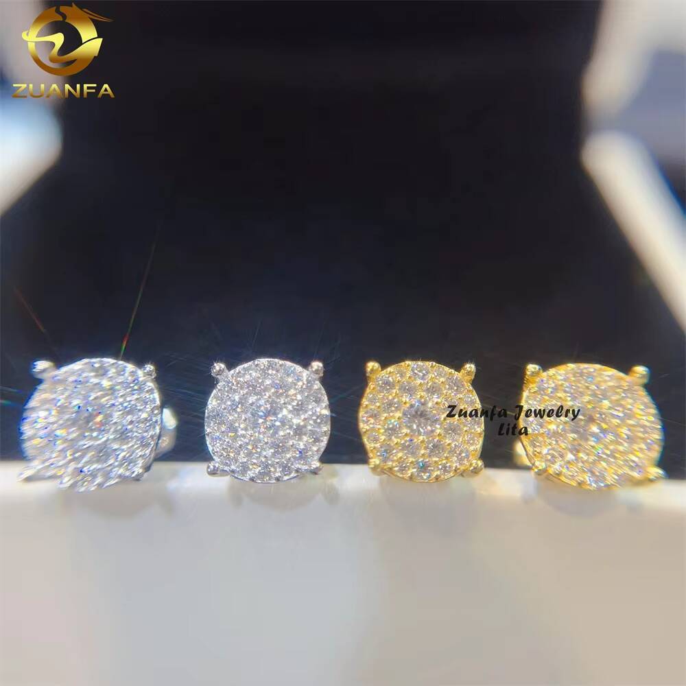 Ready to Ship Iced Out Hip Hop Style Mens 925 Sterling Silver Moissanite Diamond Studs Earrings