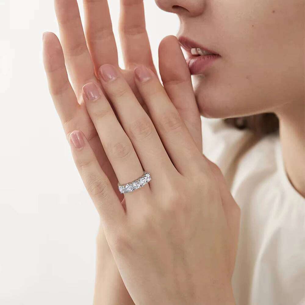0.5-5CTTW Full Moissanite Ring for Women Pass Diamond Test Five Stone Eternity Wedding Band S925 Sterling Silver Jewelry XJ260130