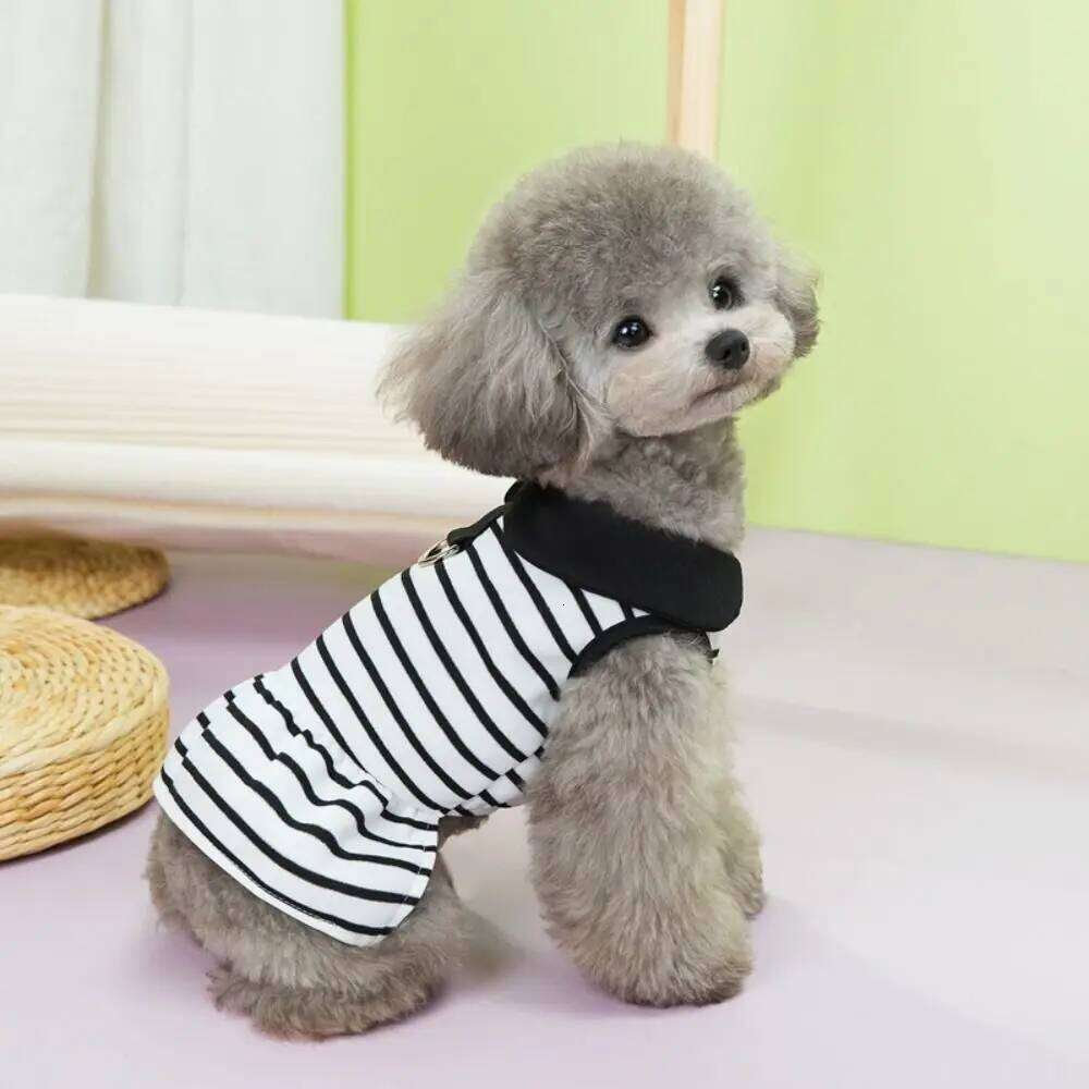 Chest Strap Cute Striped T-shirts Breathable Soft Pet Skirt Thin Design Dog Vest Harness Spring Summer H260129