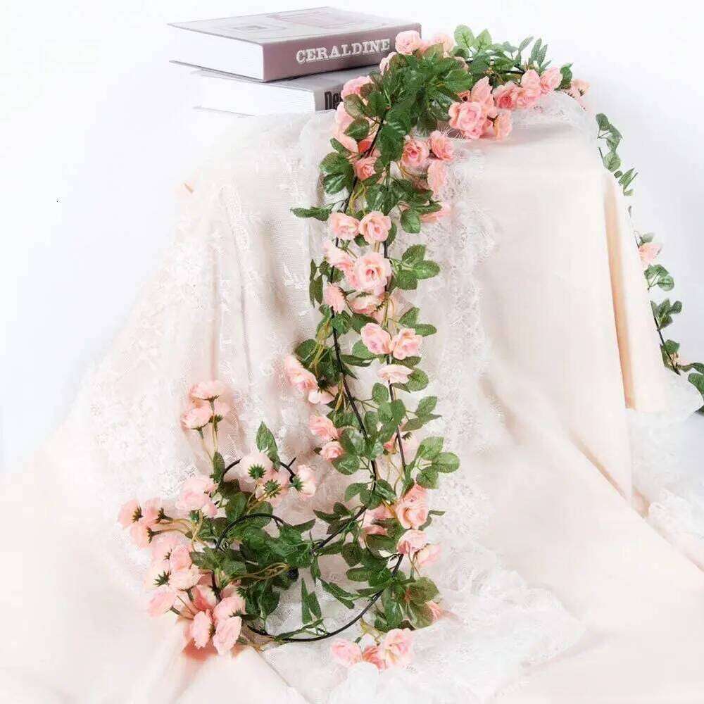 2PCS 69 Heads Fake Vine Flowers Plants Artificial Flower Hanging Rose Wedding Party Garden Craft Art Dcor White Champagne Y260130