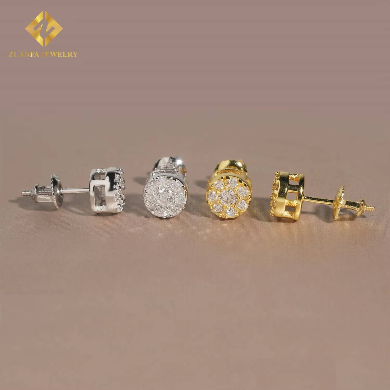 Fast Shipping Round Fashion Cluster Stud Earring Solid 925 Silver VVS Moissanite Iced Out Full Paved Hip Hop Earring