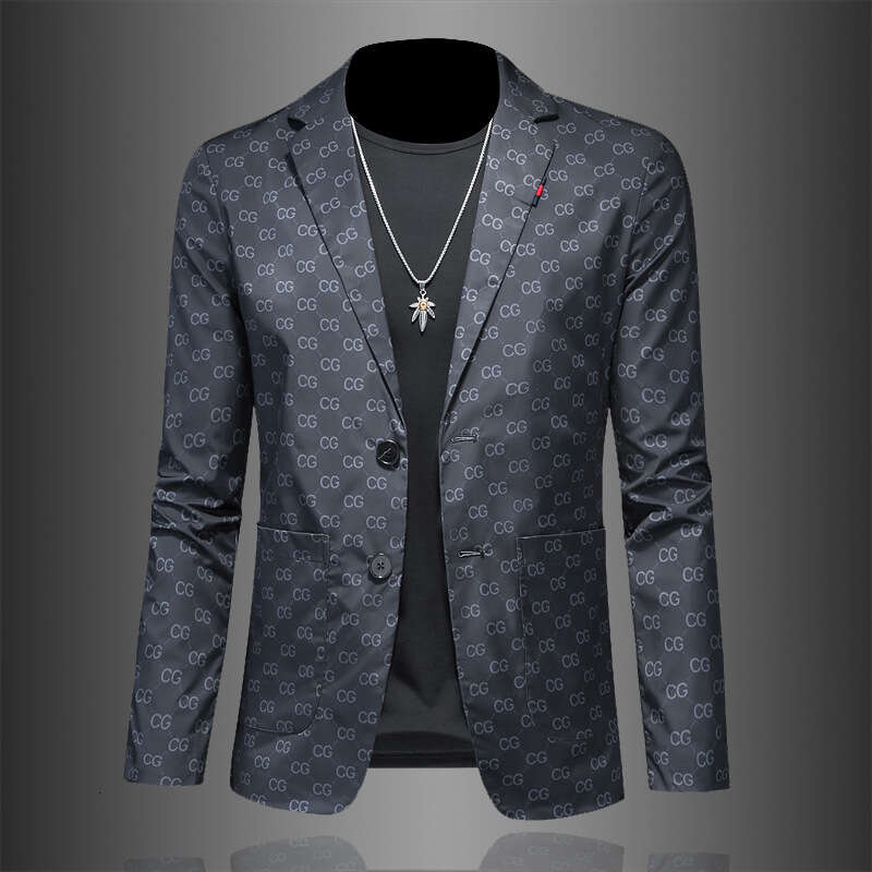 Autumn New Men's Jacket Fashion Printed Youth Single Suit Slim Fit Casual Wear