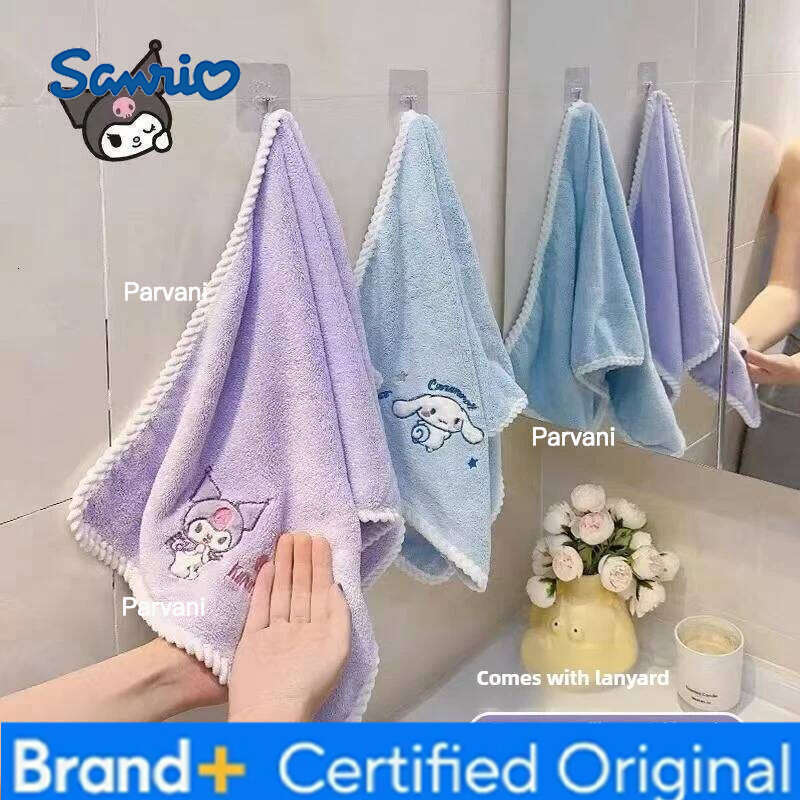 Sanrio Quality Children Coral Velvet Water Uptake Super Soft Face Towel Kuromi Household Cute Kawaii Thickening Two Packs H2601301