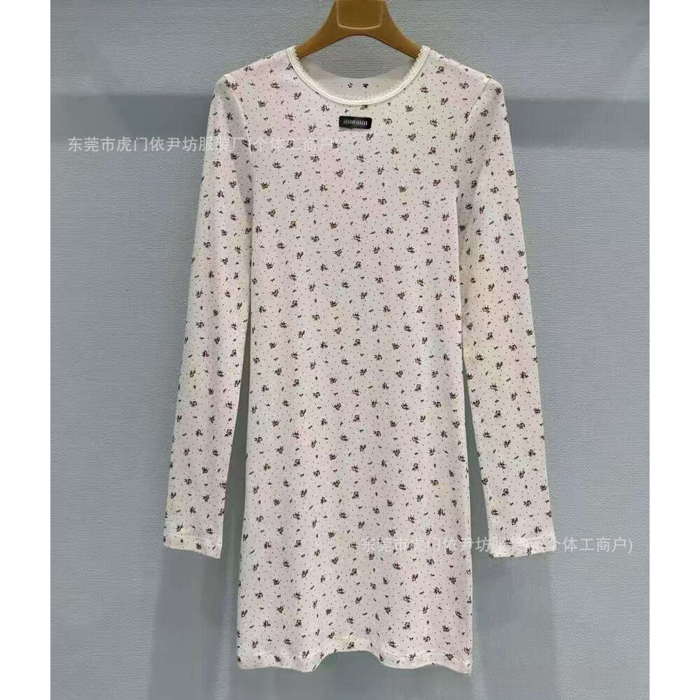 26 MIUe New Miu Band dress designer luxury MM brand Slim Fresh Floral Dress Base Layer Layered Jacquard Letter Logo Long Sleeve Shirt for Women