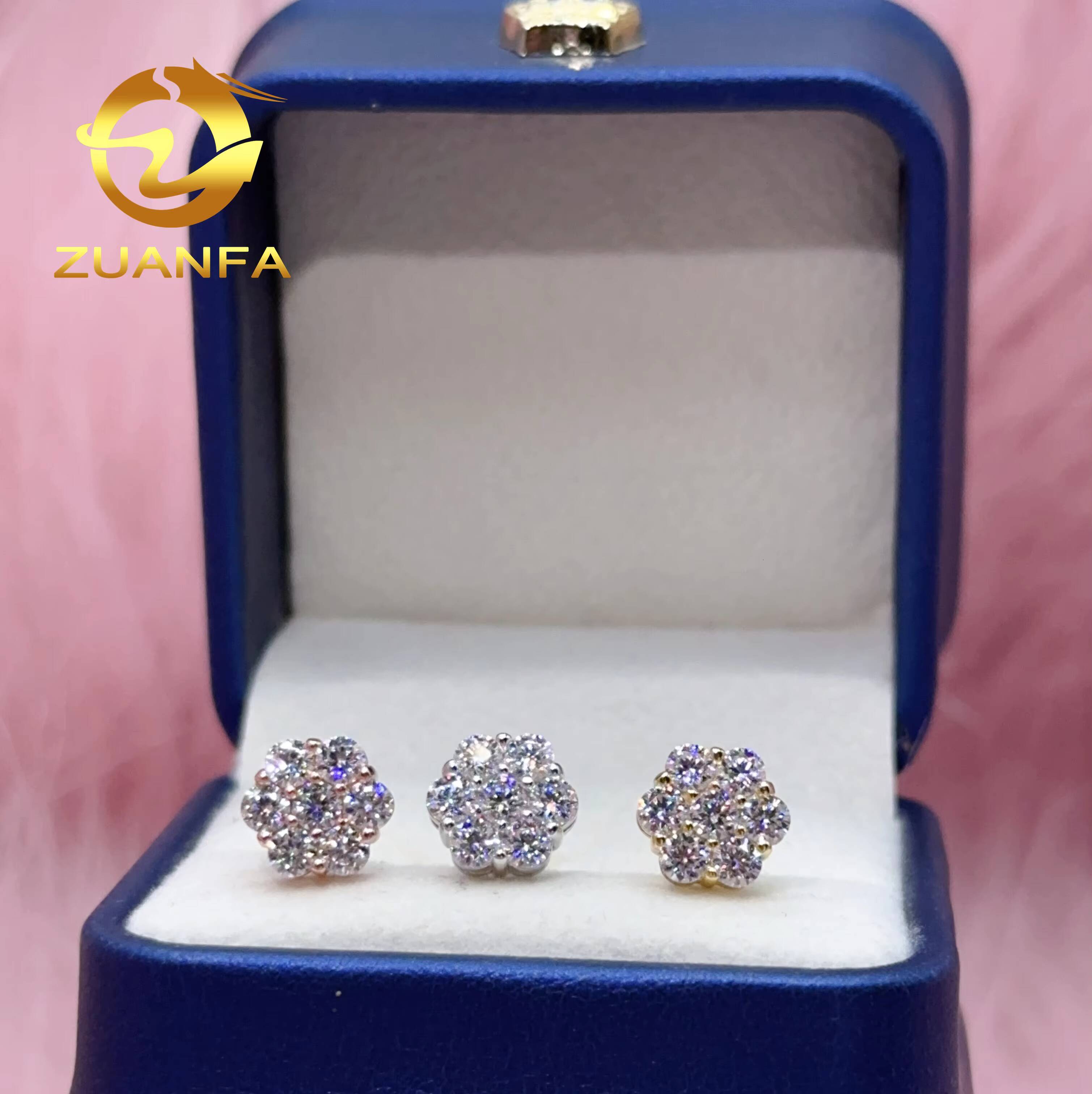 Pass Diamond Tester Classic Flower Cluster Moissanite Stud Earrings 925 Sterling Silver Moissanite Hip Hop Earring for Unisex