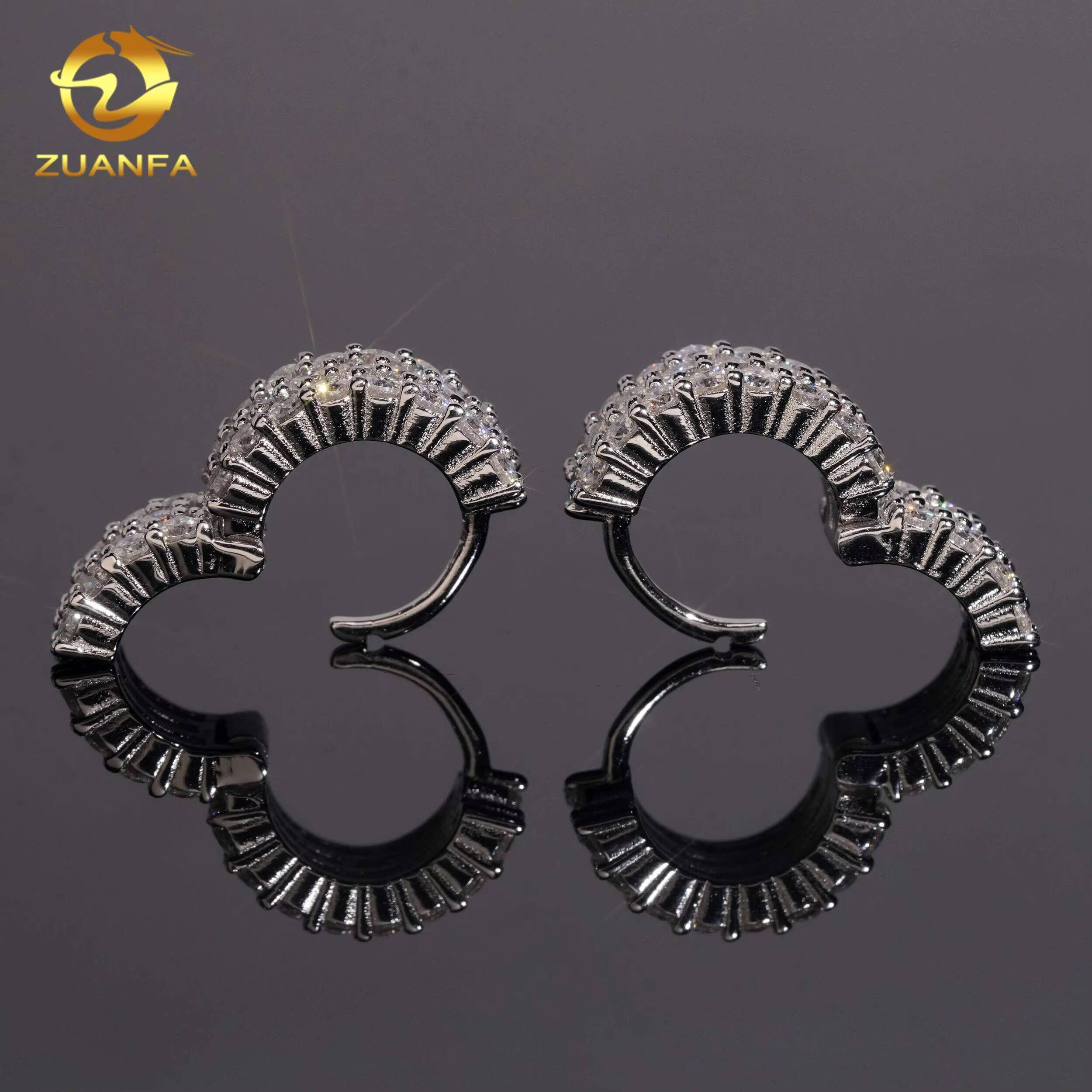 Wholesale Price D VVS Men Moissanite Earrings 3 Row Hoop 925 Silver Hip Hop Earrings Pass Diamond Tester