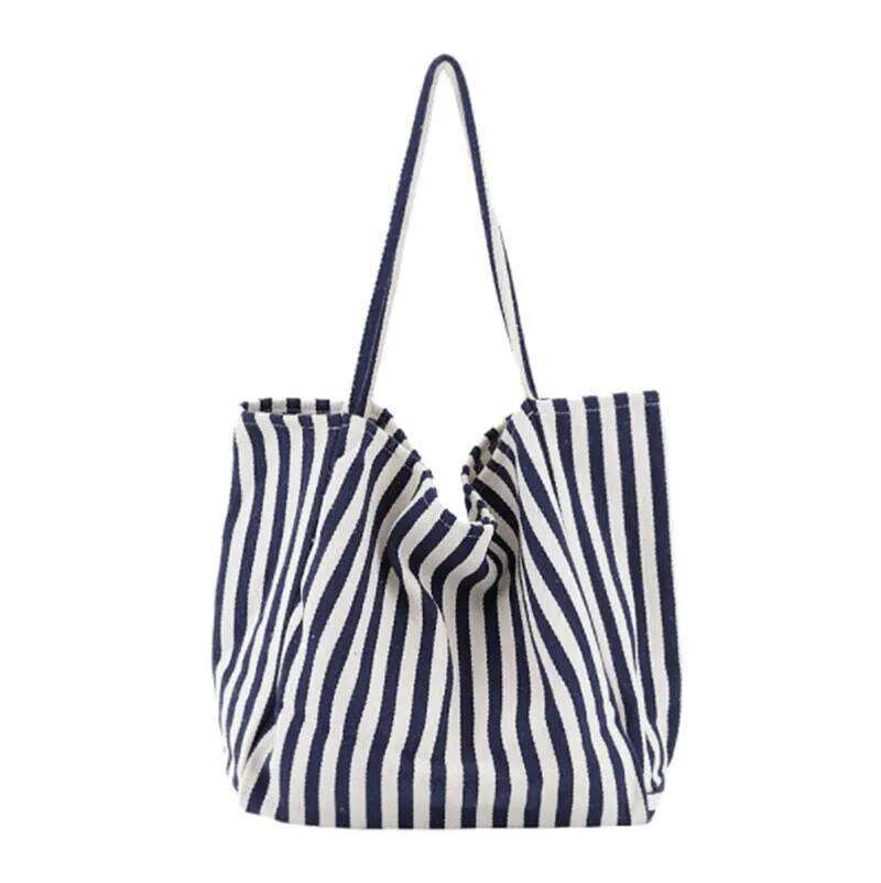 2023 Fashion Ladies Classic Striped Canvas Handbag Large Capacity Shoulder For Female Simple Beach Casual Totes Shopping Bag Z260130