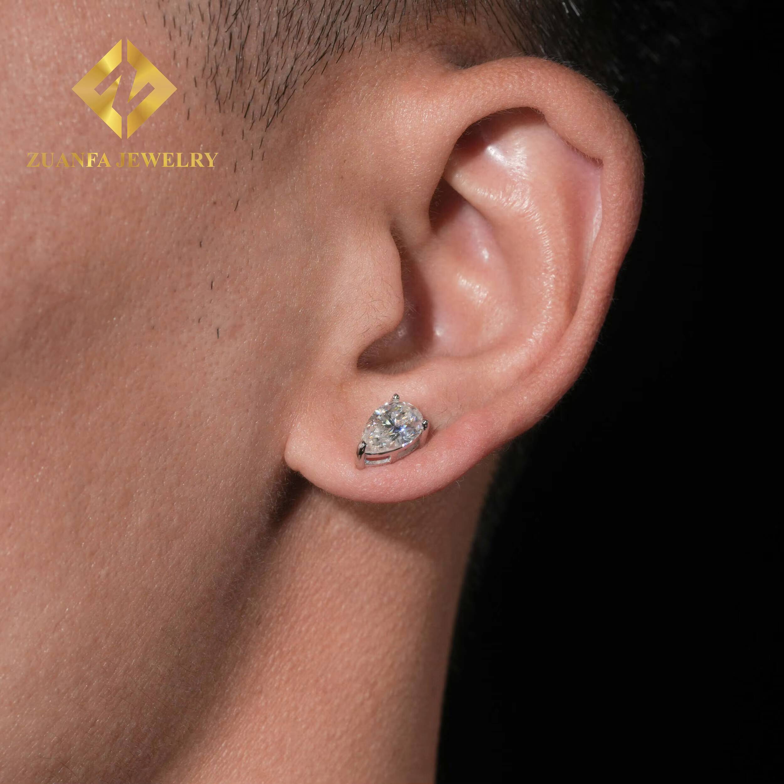 Hot Sale Classical Cheaper 925 Silver Sterling Gold Plated Pear Cut Pass Diamond Tester Moissanite Earring