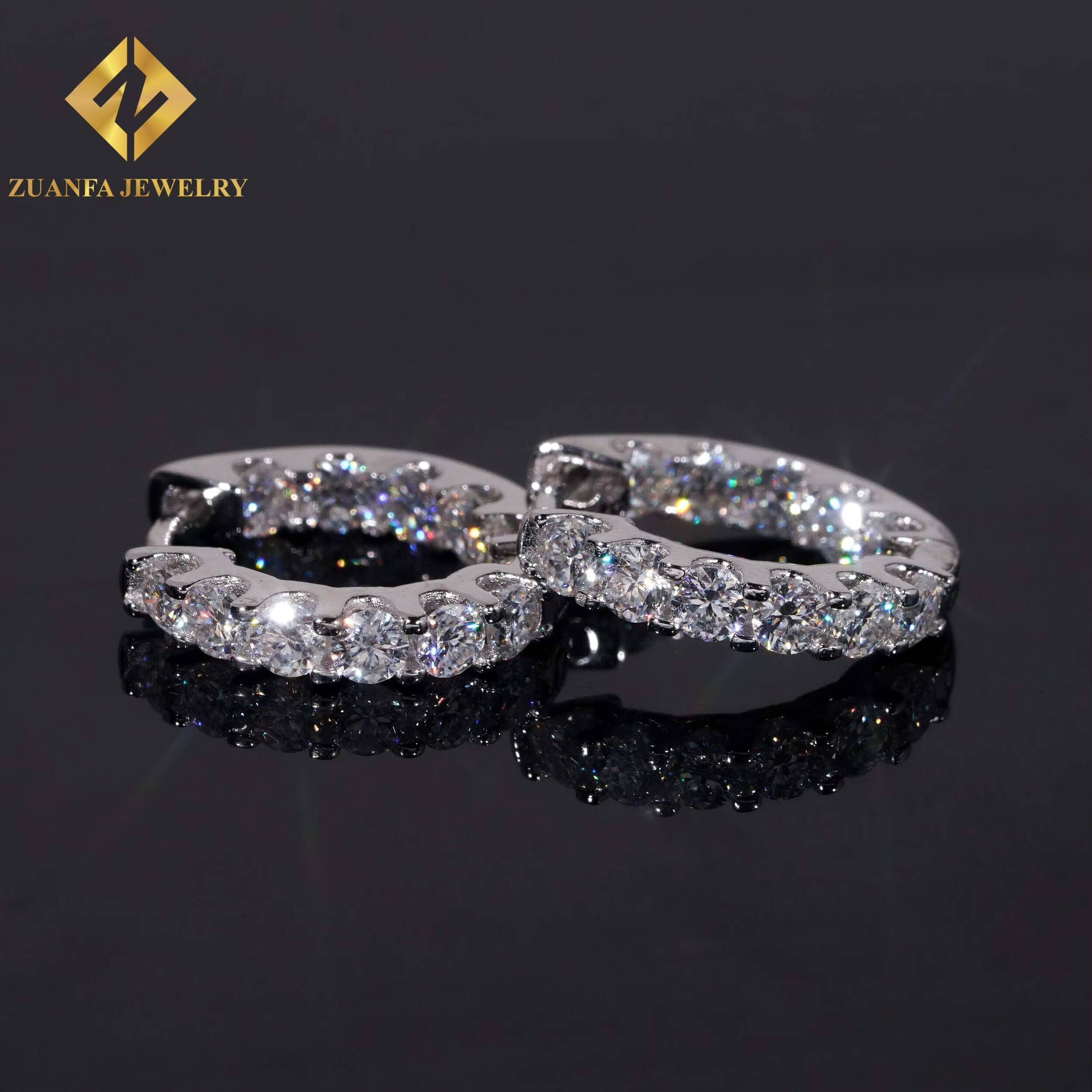 Fashion Women Tennis Earrings Luxury 925 Sterling Silver Jewelry 3MM VVS Moissanite Diamond Hoop Earrings for Engagement