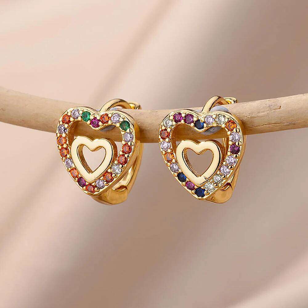 Hollow Zircon Earrings For Women Stainless Steel Gold Color Heart Earring Luxury Wedding Couple Jewelry Gift Free Shipping
