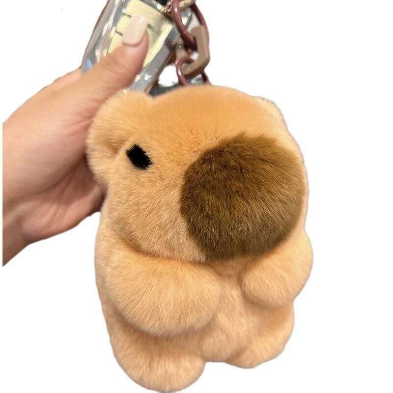 Mini Real Rex Rabbit Fur Bunny Keychain Girl Toy capybara Women Bag Charm Jewelry Pendant Car Key Metal Ring Classic Ornament Z260130