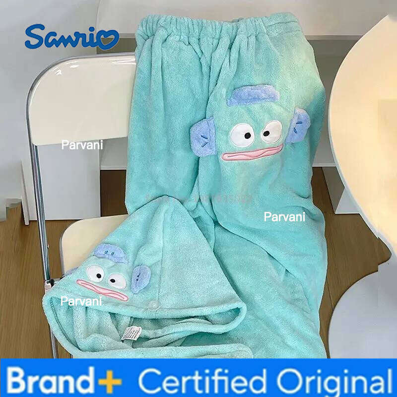 Sanrio Hangyodon Coral Velvet Women'S Cartoon Hair-Drying Cap Kawaii Bath Skirt Cute Towel Home Toiletries Gift Girl H260130