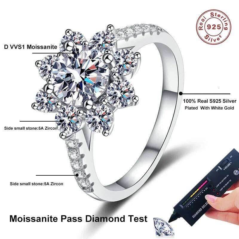 NeeTim 1ct 2ct Moissanite Eternity Ring 925 Sterling Silver with Gold Plated Wedding Flower Lab Diamond Rings For Women Jewelry XJ260130