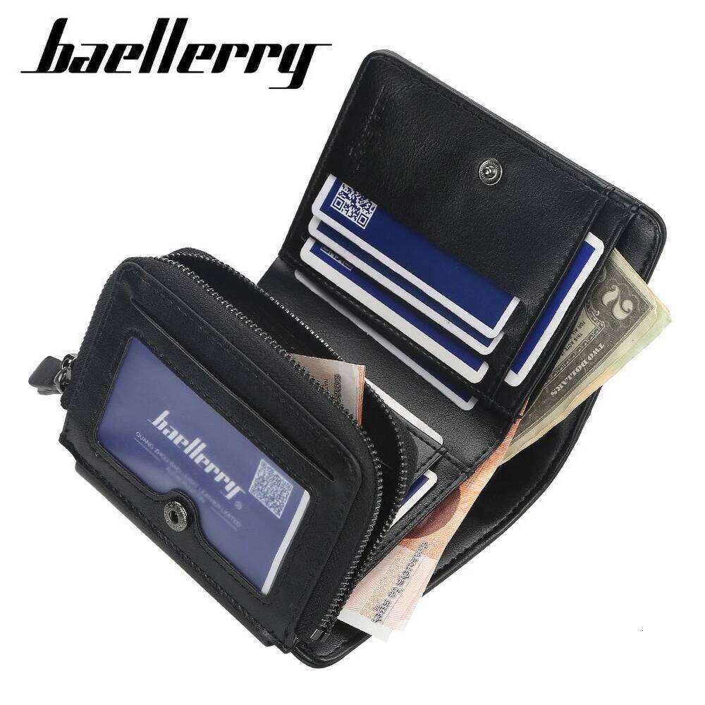 Baellerry Short Wallet for Men PU Leather Custom Embossed RfID Blocking Front Pocket Gift Z260130