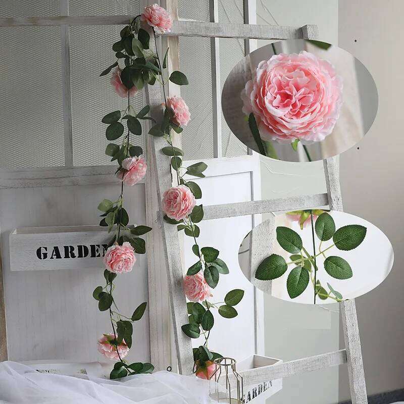 Pink Silk Peony Rose Flower Artificial Ivy Rattan Wedding Party Wall Hanging Garland Home Garden Decoration Green Plants Y260130