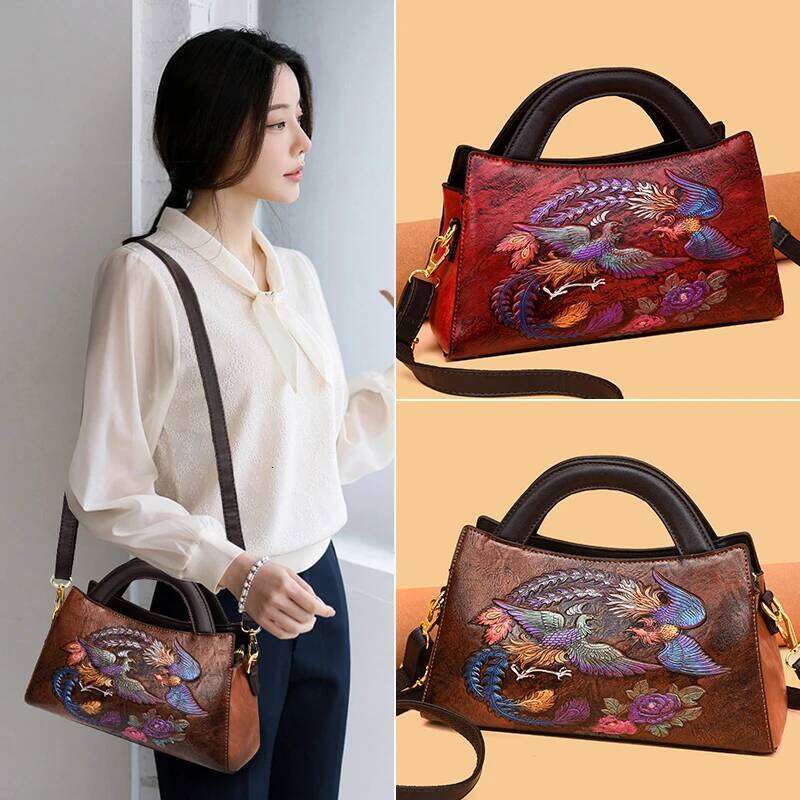Fashion Phoenix Pattern Handbag Woman Luxury Ladies Shoulder Bags Designer Large Capacity Tote Quality Leather Crossbody Bag KABAHEBINGJUE