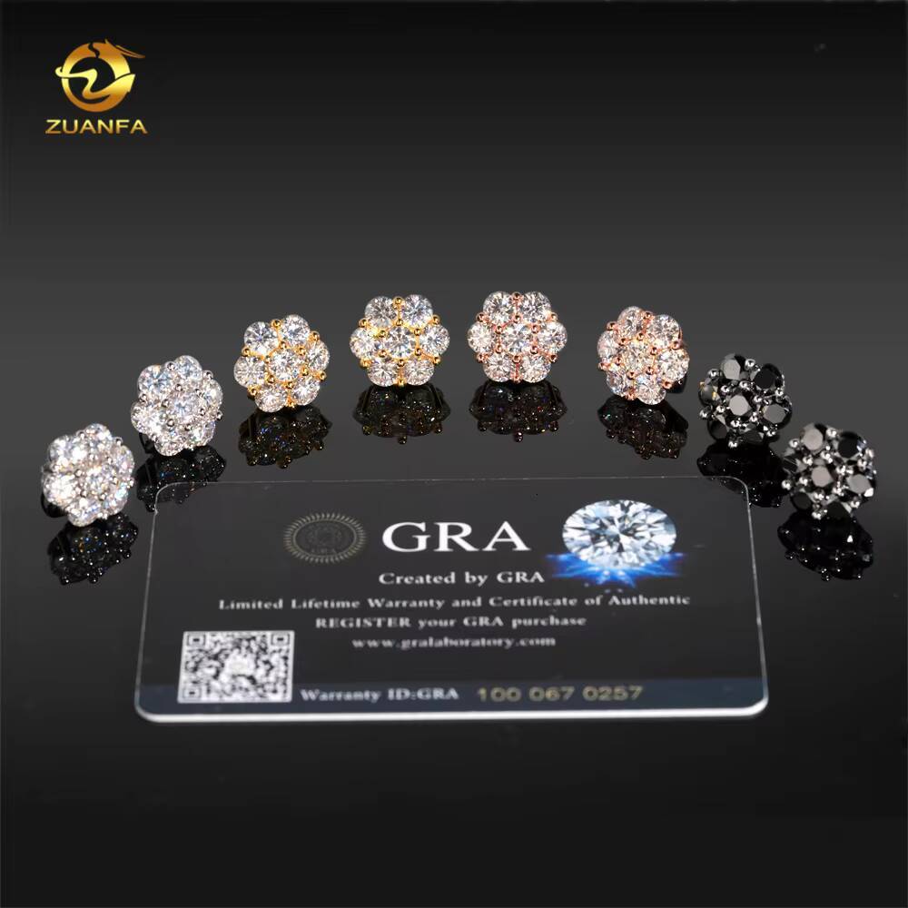 15mm 925 Silver Flower Cluster Moissanite Earrings 925 Sterling Silver Moissanite Diamond Screw Back Earrings