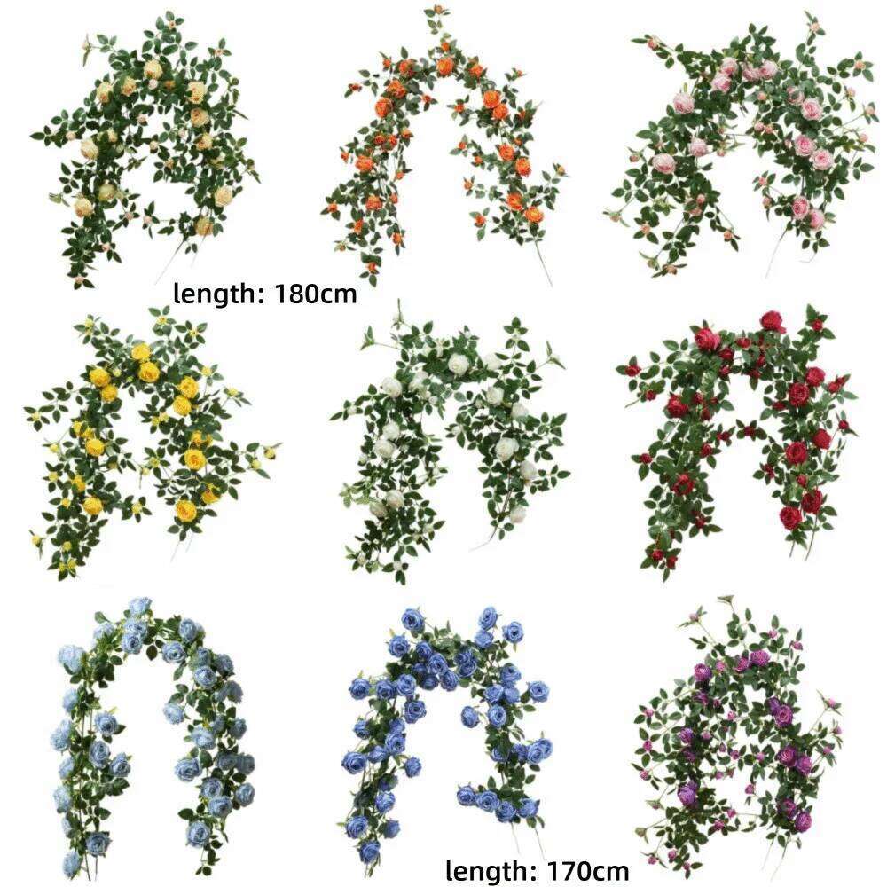 Multicolor Artificial Vine Photo Props Green Leaves Rose Silulation DIY Wall Ornament Fake Flower Vines Y260130
