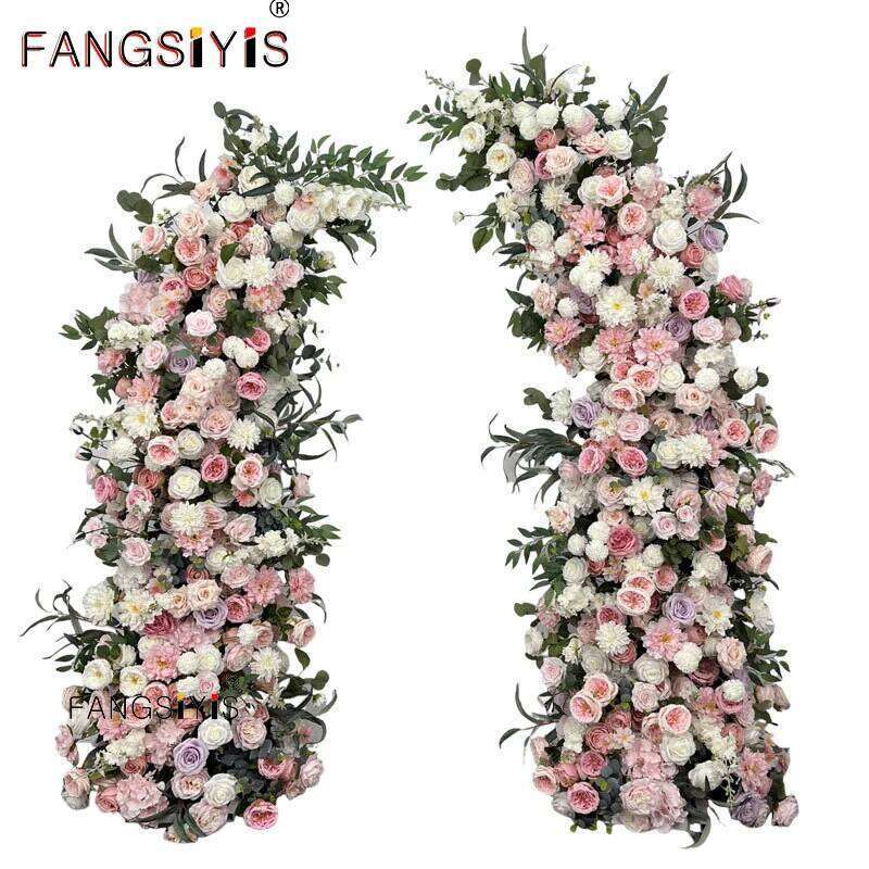 Pink White Rose Hyacinth Floral Arrangement Decor ox Horn Arch Frame Wedding Backdrop Props Banquet Party Event Stage show prop Y260130