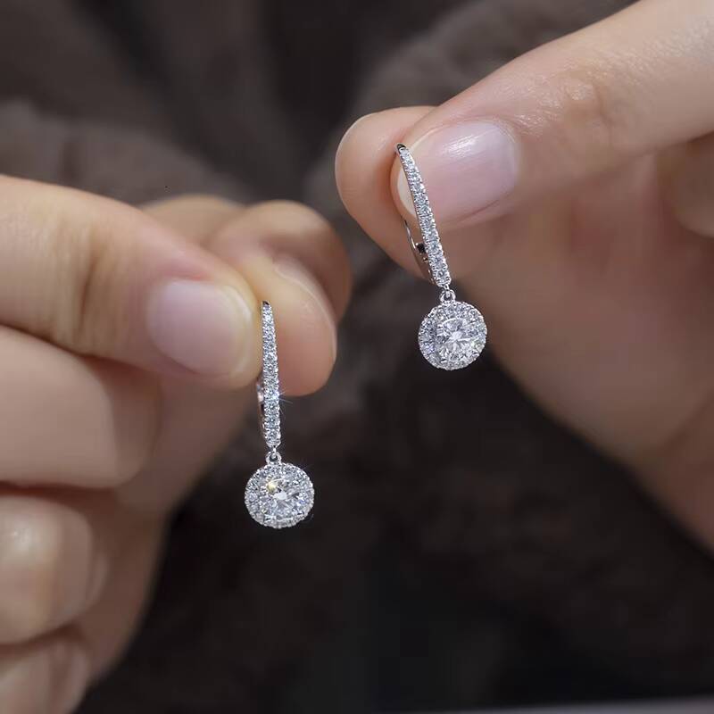 Messi Jewelry Custom Fine Jewelry MSE-693 14K White Gold Customized Round Jewelry Lab Diamond Earrings
