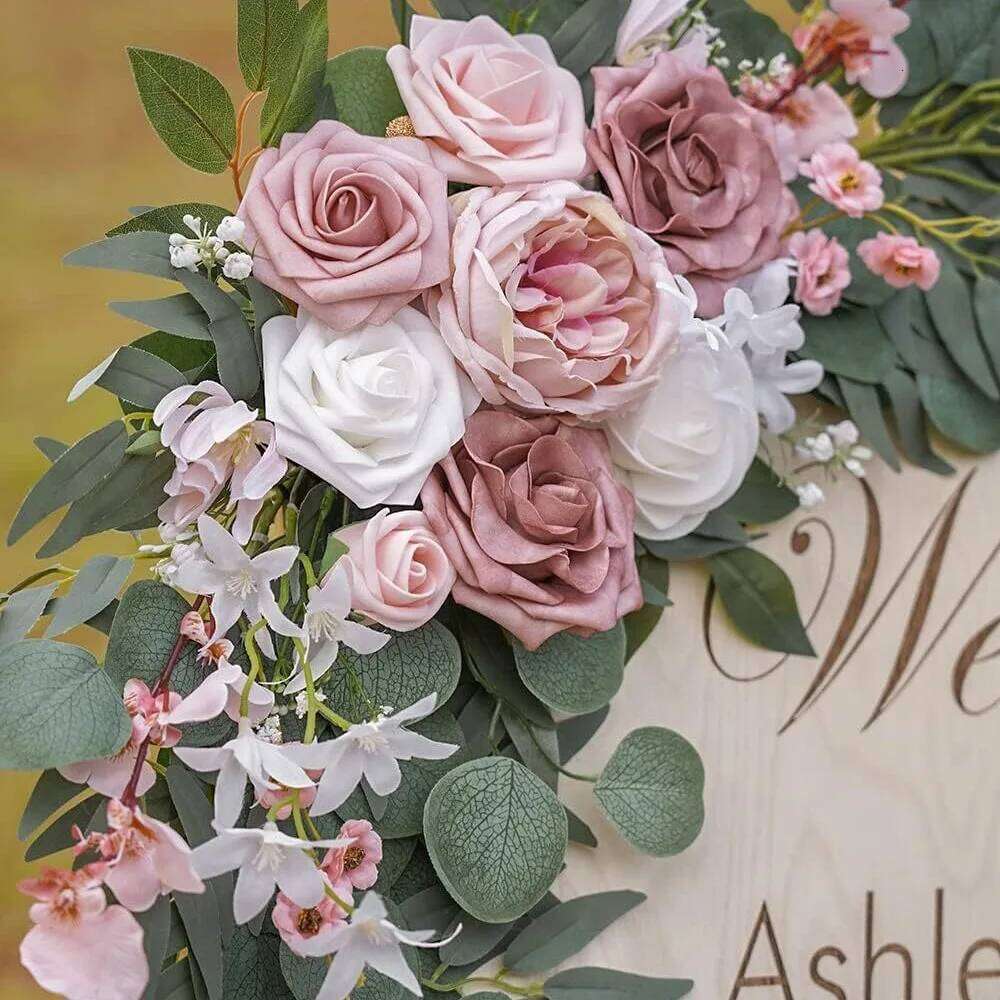 2pcs Arch Decoration Flowers Home Decor Artificial Rose Flower Wreaths Set for Outdoor Wedding Welcome Signs Decorations W260130