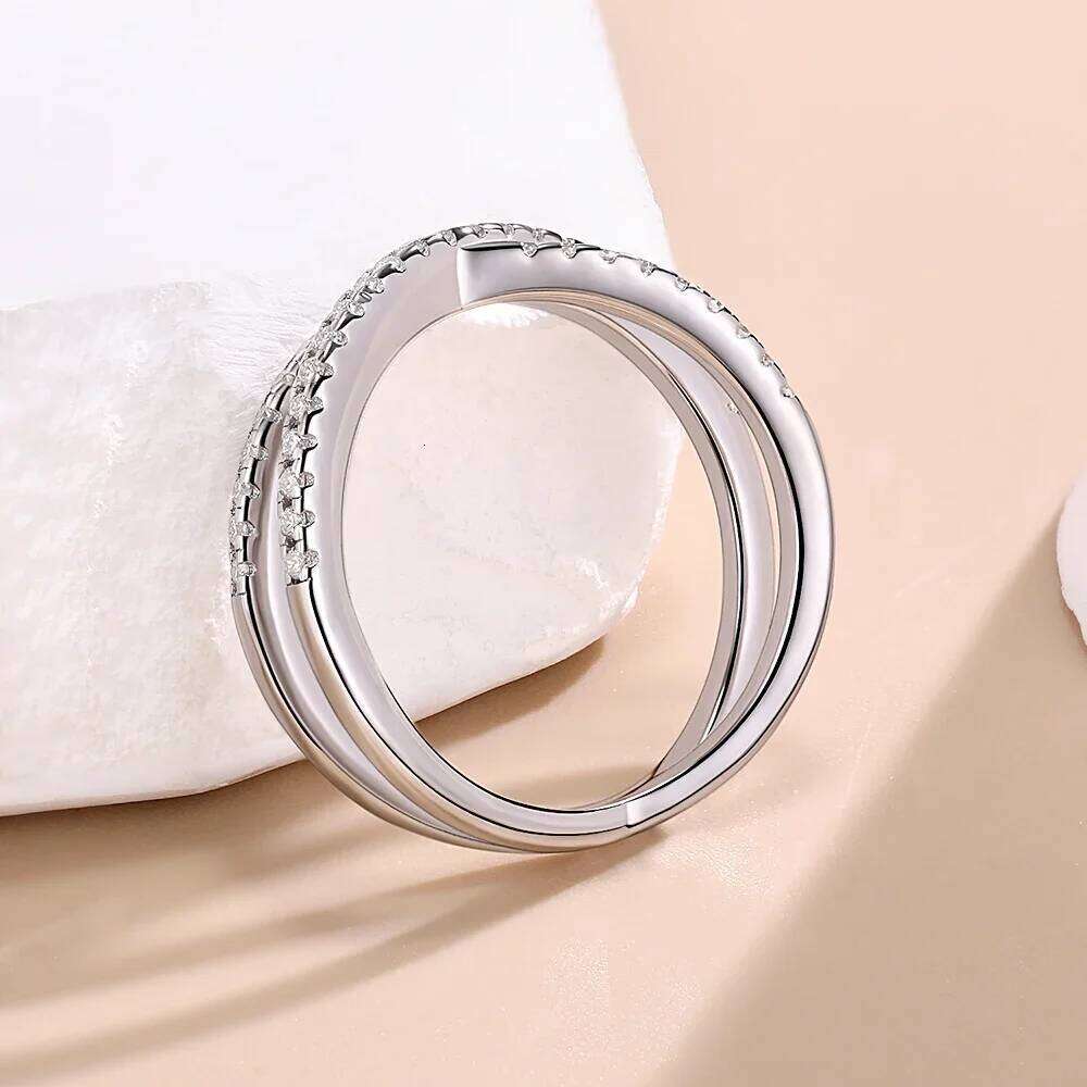 M-JAJA Moissanite X Cross Rings D Color VVS1 Lab Diamond Wedding Band for Women Promise Engagement 925 Sterling Silver Ring XJ260130
